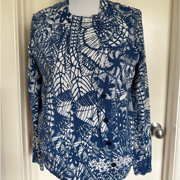 Tory Burch sweater set navy white hot pink cardigan and matching tee VG s/p - Picture 2 of 8